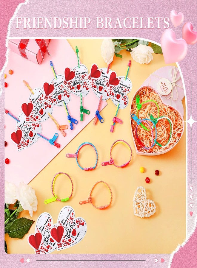 Sratte 50 Pcs Valentine's Day Neon Friendship Bracelets Bulk with 50 Pcs Heart Card for Valentine's Gifts Birthday Goodie Bag Stuffers(Resin,Zipper Bracelet) - Image 4